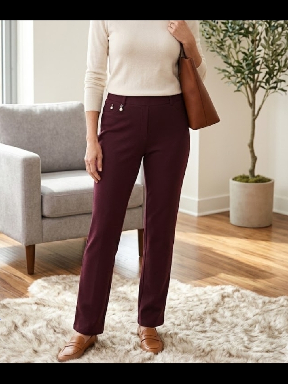 Quince Women's Straight Leg Pants in Burgundy Wine